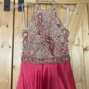 Sherri Hill Pink and Nude Beaded Bodice Prom Dress